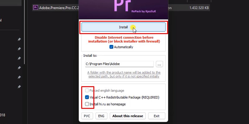 Tích như hình và bấm Install Tích như hình và bấm Install