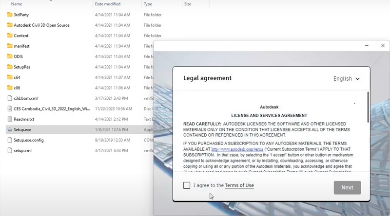 Tick chọn vào ô “I agree to the Terms of Use” sau đó ấn “Next” Tick chọn vào ô “I agree to the Terms of Use” sau đó ấn “Next”