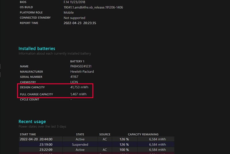 tìm phần Installed batteries sẽ thấy các thông số pin