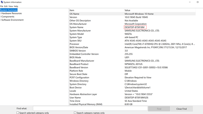 Xem tên máy tính trong System