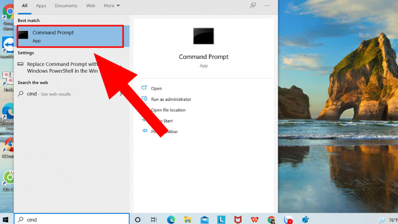Nhấp chuột mở Command Prompt Mở Command Prompt